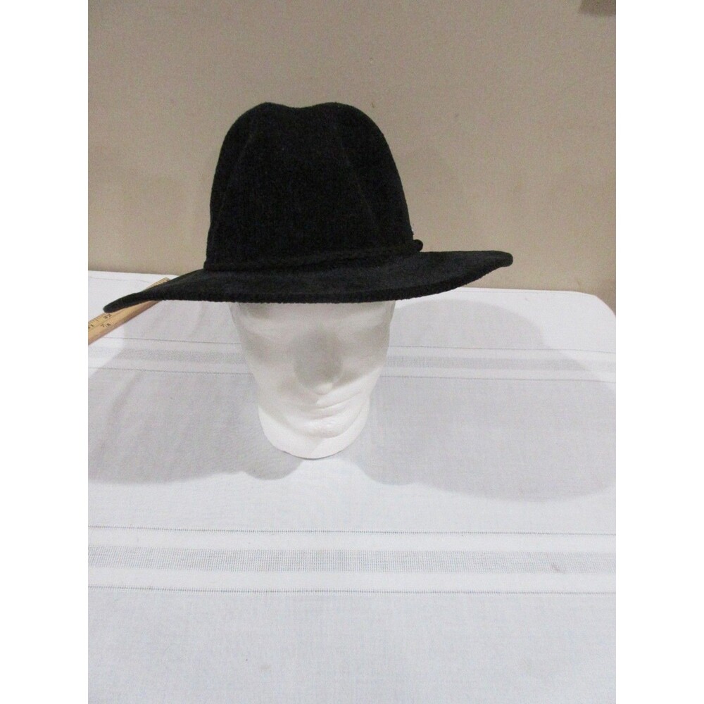 Vince Camuto Black Ribbed Chenille Wide Brim Panama  Hat  One Size